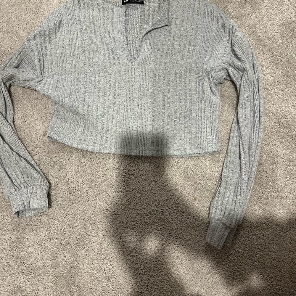 SHEIN Gray V-Neck Sweater
